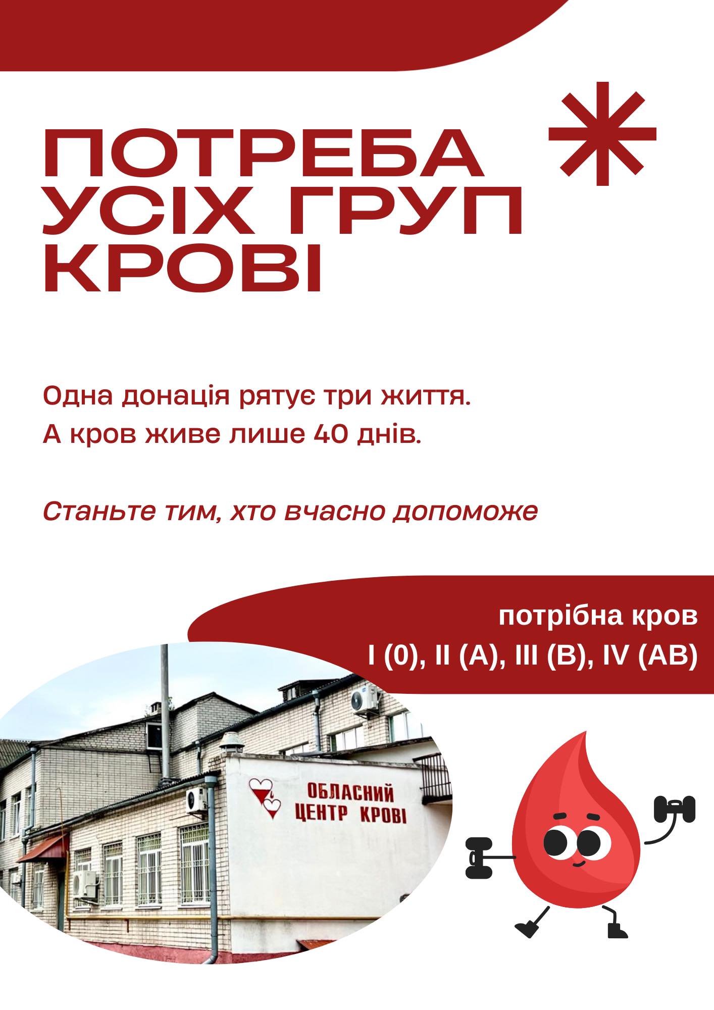 Житомирський обласний центр крові має потребу у донорах усіх груп крові