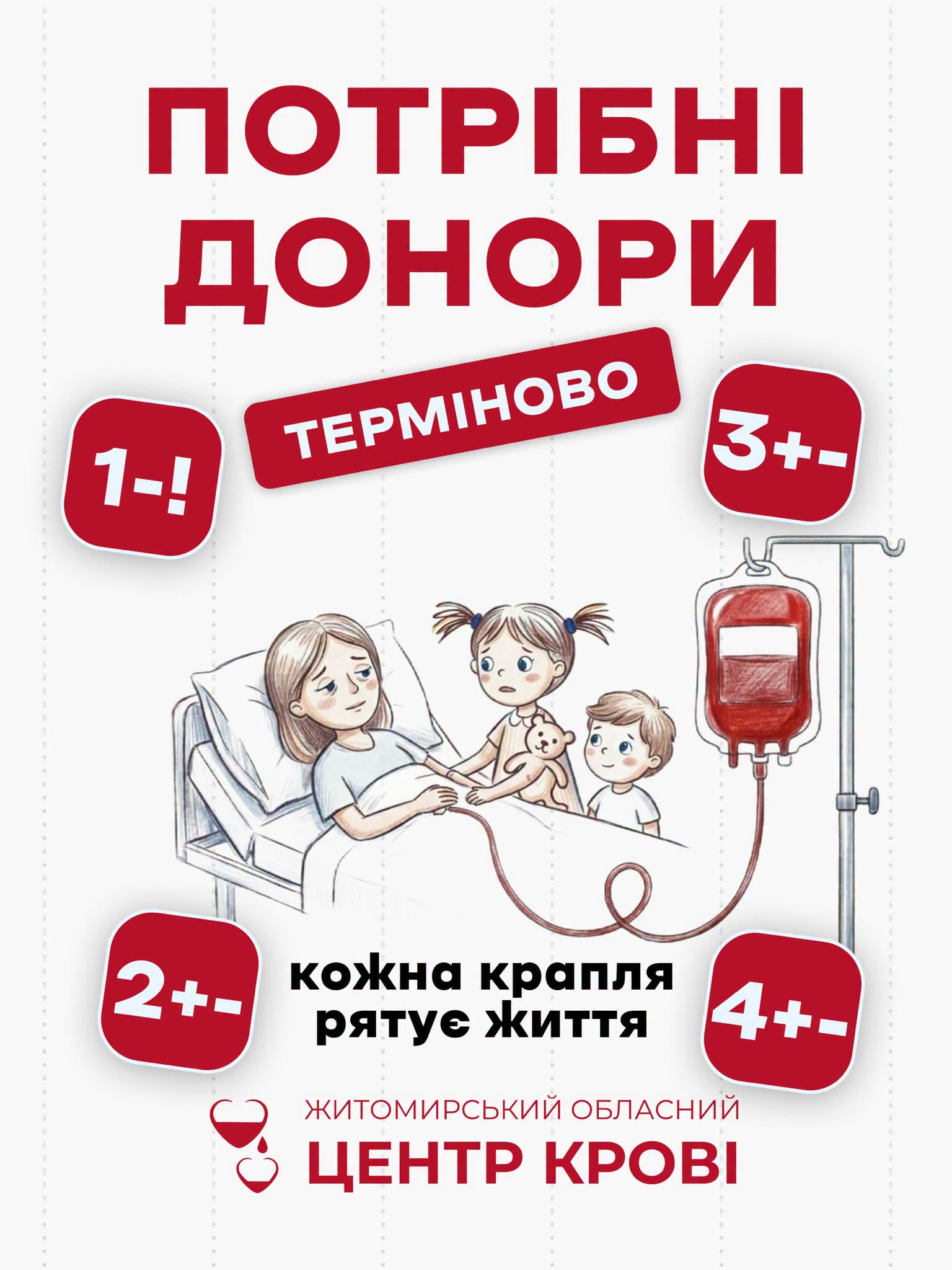 Житомирський обласний центр крові має потребу у донорах усіх груп крові